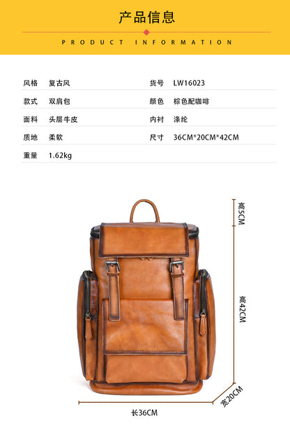 Men's backpack genuine cowhide leather retro unisex casual travel bag business bag 