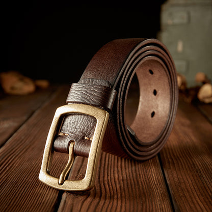 Men's Belt Original Handmade Retro Cowhide Genuine Leather Copper Needle Buckle Men's Belt