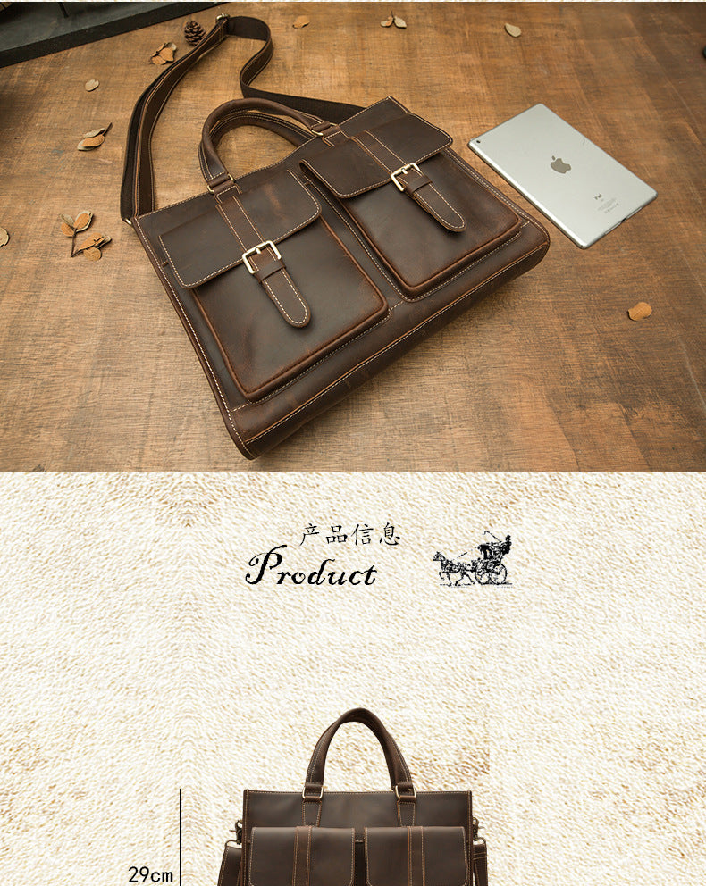 Men's Handbag Handbag Handmade Retro Cowhide Genuine Leather Shoulder Bag Crossbody Bag Crazy Horse Cambridge Briefcase 