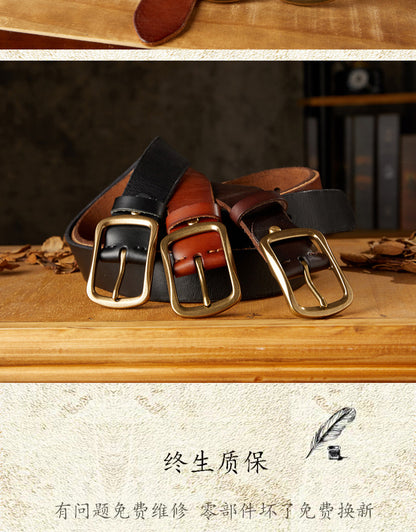 Men's Belt Handmade Vintage Copper Needle Buckle Cowhide Genuine Leather Casual Men's Belt 