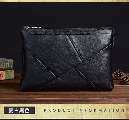 Men's Clutch Bag Genuine Cowhide Leather Retro Casual Men's Handbag 