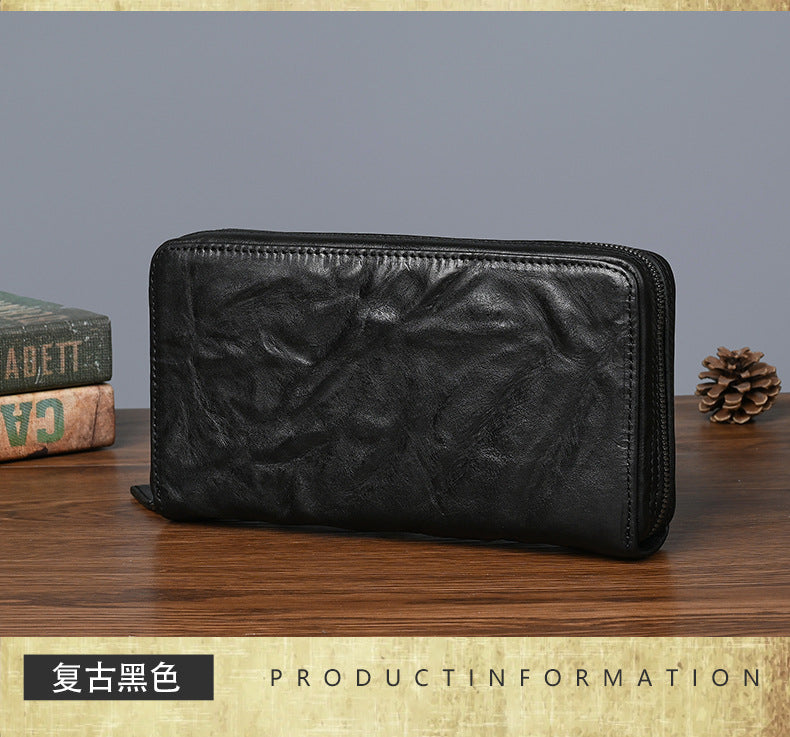 Men's Wallet Cowhide Genuine Leather Clutch Bag Mobile Phone Bag Retro Casual Men's Handbag 