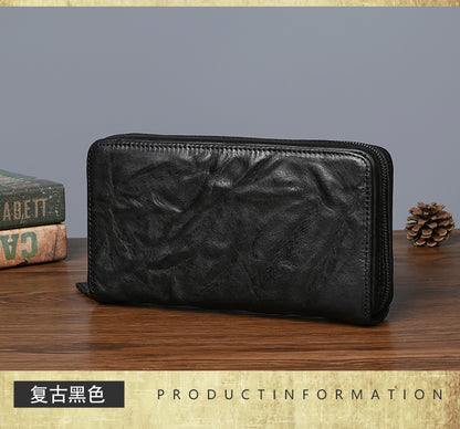 Men's Wallet Cowhide Genuine Leather Clutch Bag Mobile Phone Bag Retro Casual Men's Handbag 