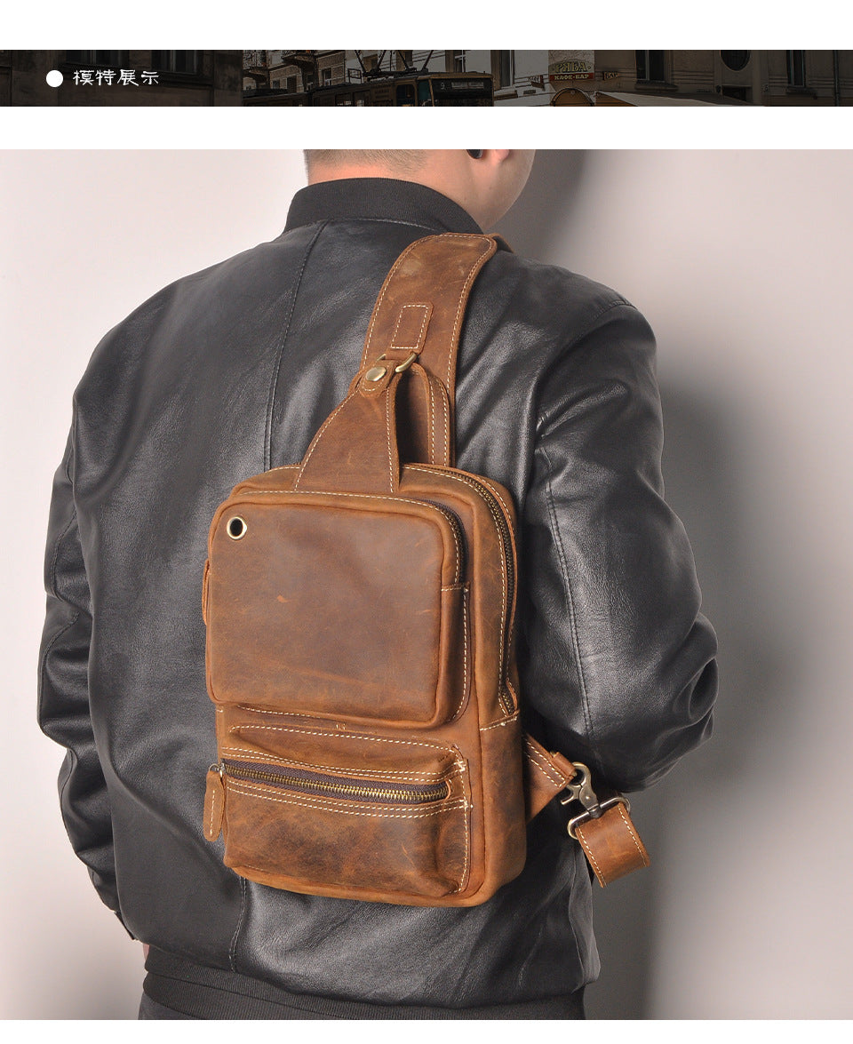 Men's bust bag Genuine cowhide leather outdoor multipurpose crossbody bag for men 