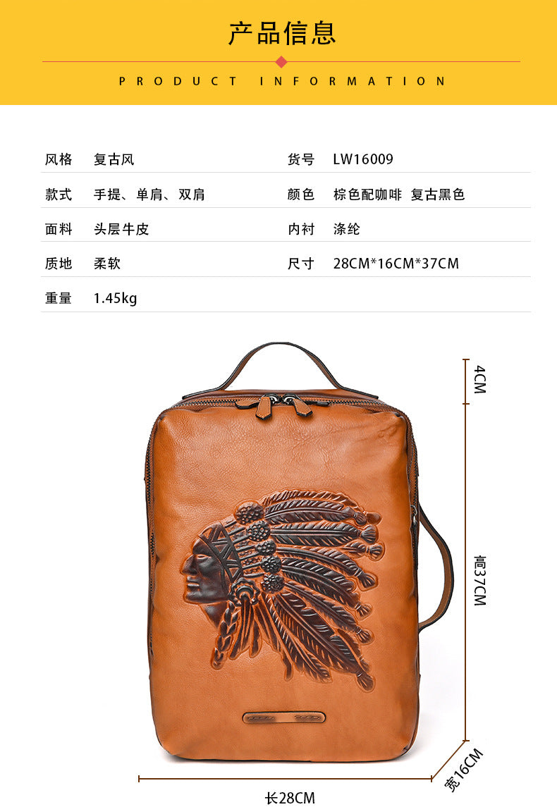 Men's backpack cowhide genuine leather retro fashion computer bag men's casual travel bag 