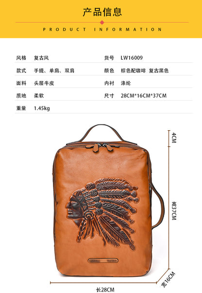 Men's backpack cowhide genuine leather retro fashion computer bag men's casual travel bag 