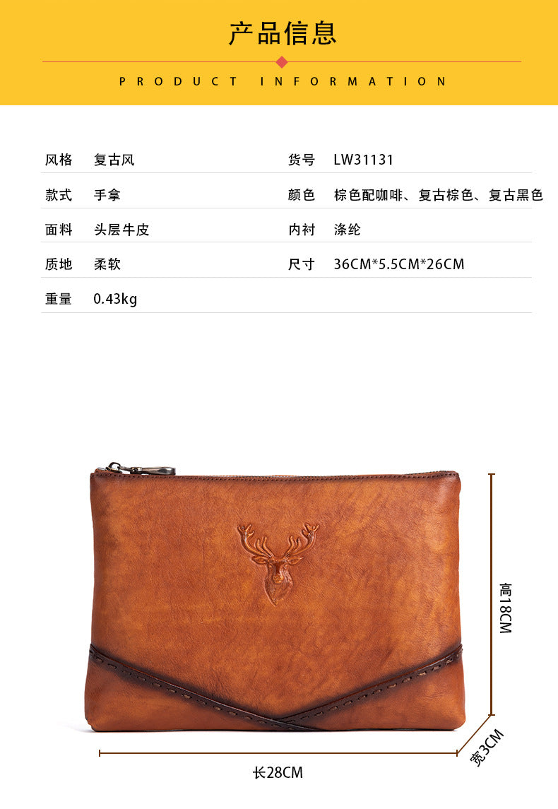 Men's Clutch Bag Genuine Cowhide Leather Casual Men's Handbag 