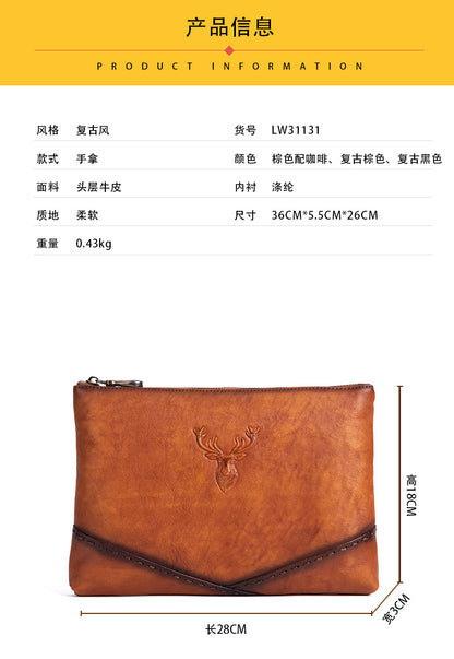 Men's Clutch Bag Genuine Cowhide Leather Casual Men's Handbag 