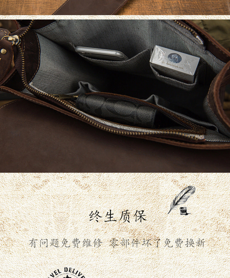 Men's Rucksack Cowhide Genuine Leather Handmade Unique Fashion Casual Travel Bag Computer Bag 