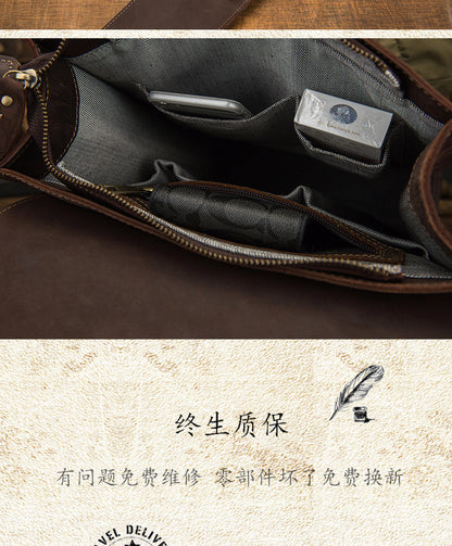 Men's Rucksack Cowhide Genuine Leather Handmade Unique Fashion Casual Travel Bag Computer Bag 