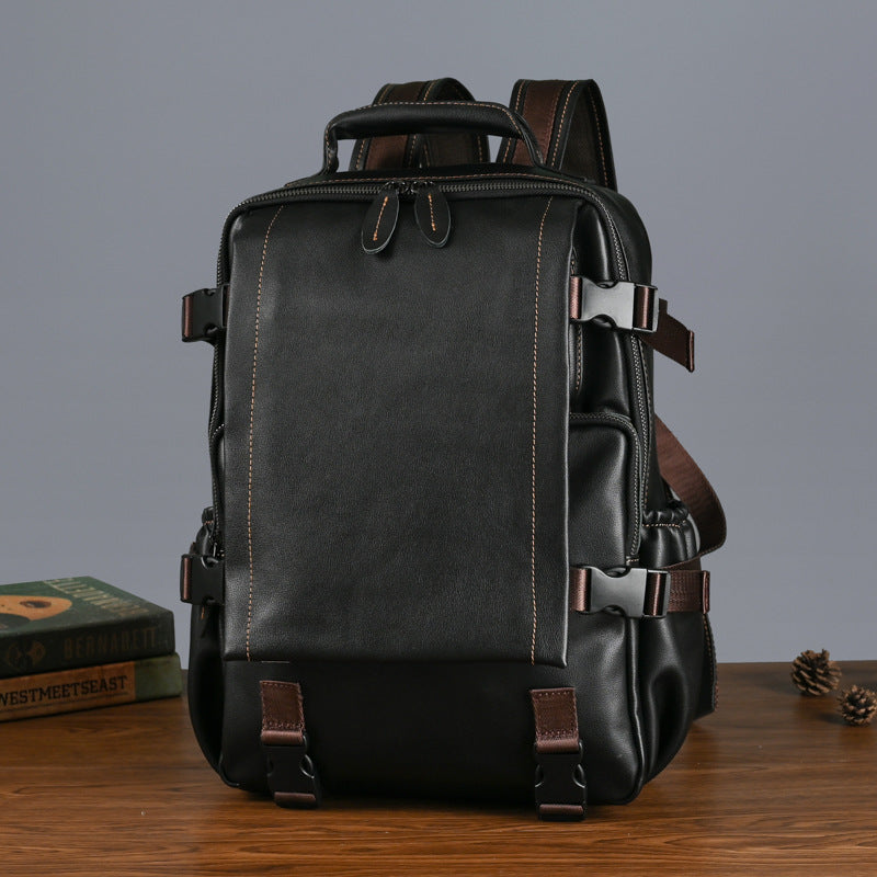 Men's backpack cowhide genuine leather business casual computer bag fashion large capacity travel bag for men 