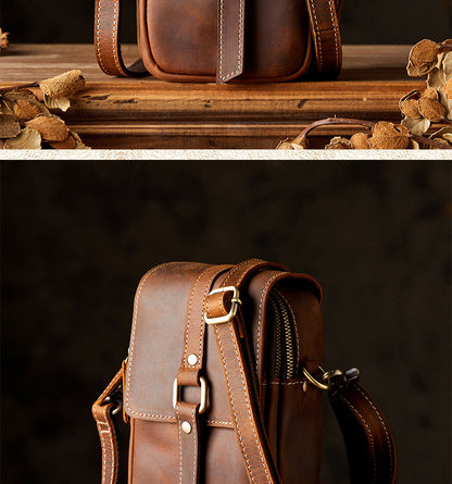 Men's Shoulder Bag Original Handmade Genuine Cowhide Leather Casual Men's Crossbody Bag Smartphone Pouch