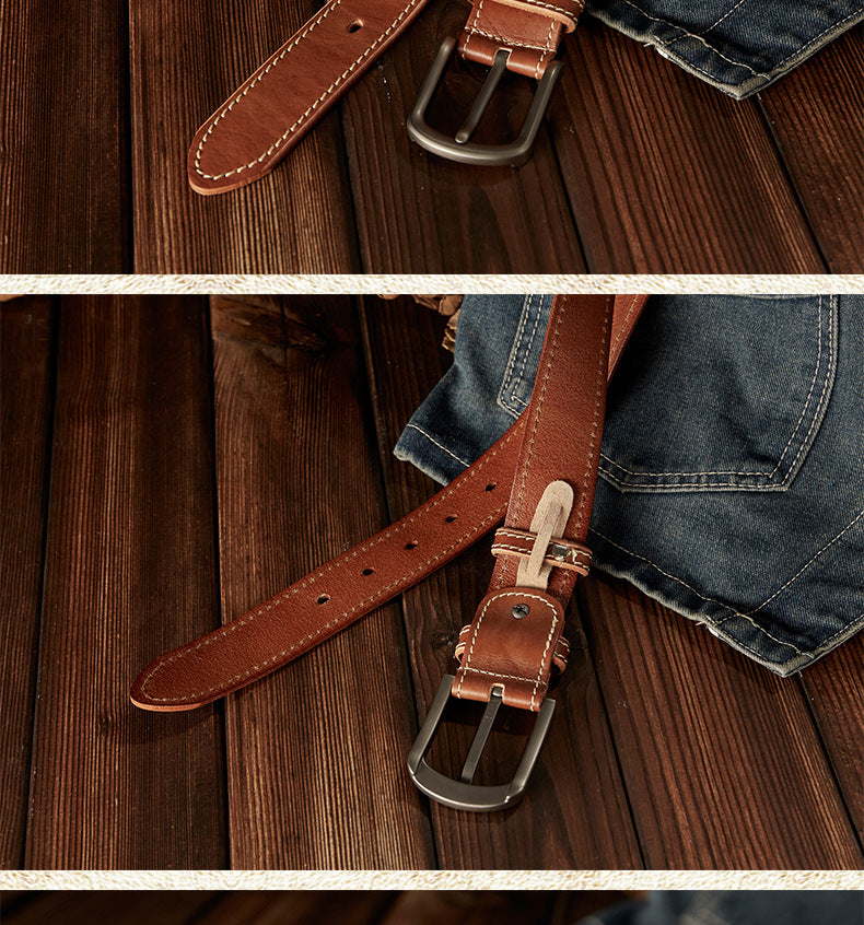 Men's Belt Handmade Genuine Cowhide Leather Needle Buckle Casual Vintage Simple Men's Belt 