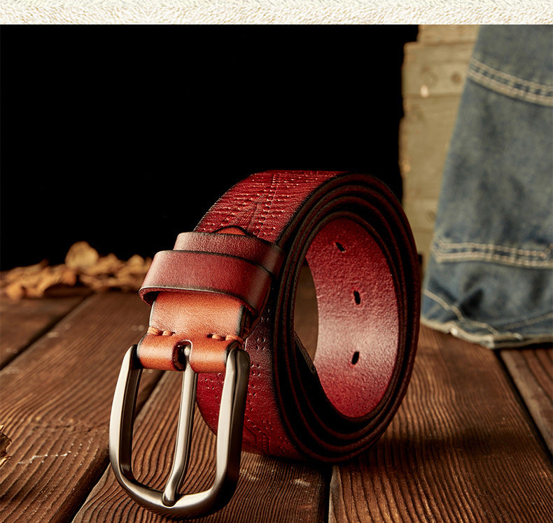 Men's Belt Handmade Cowhide Needle Buckle Korean Fashion Casual Retro Men's Belt 