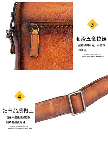 Men's Shoulder Bag Genuine Cowhide Leather Retro Casual Male Crossbody Bag 
