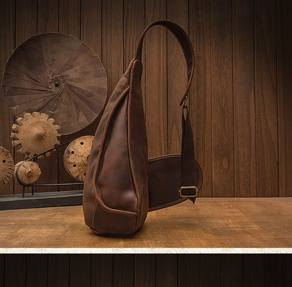Men's Bust Bag Genuine Cowhide Leather Handmade Original Vintage Men's Shoulder Bag Crossbody Bag 