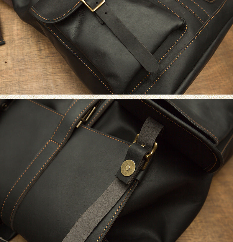 Men's backpack handmade original cowhide genuine leather retro fashion unisex casual bag 