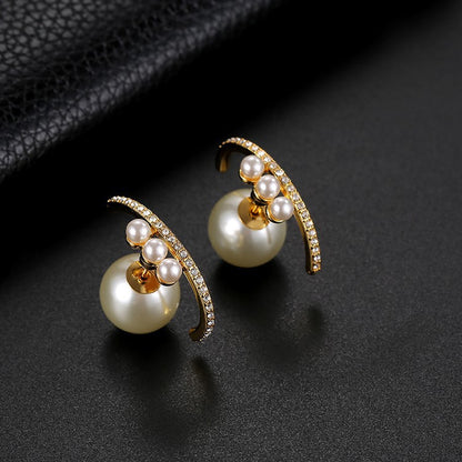 Earrings Pearl Earrings Cubic Chassis Retro Lightweight Luxury Style Earrings 