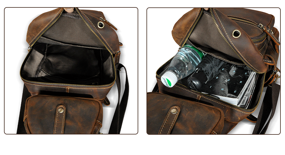 Men's Backpack Cowhide Genuine Leather Versatile Retro Outdoor Fashion Men's Bust Bag 