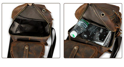 Men's Backpack Cowhide Genuine Leather Versatile Retro Outdoor Fashion Men's Bust Bag 