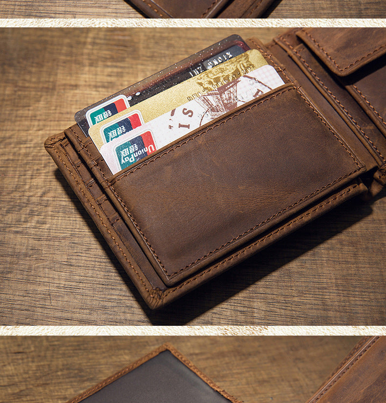 Men's Short Wallet Original Handmade Cowhide Genuine Leather Crazy Horse Retro Korean Fashion Coin Purse Men's Wallet 