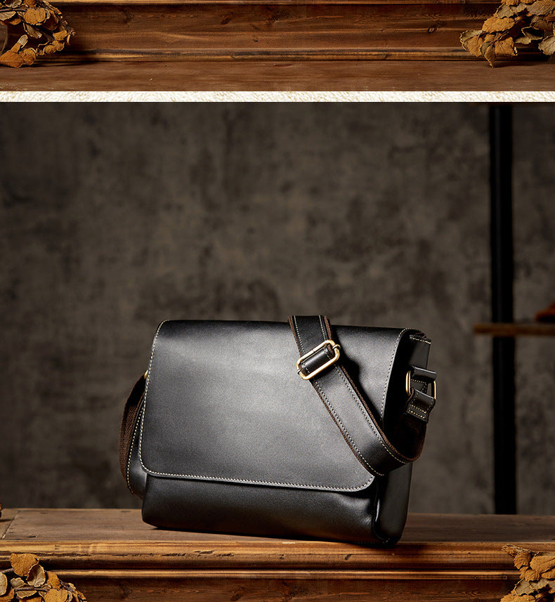 Men's Shoulder Bag Original Handmade Genuine Cowhide Leather Casual Messenger Bag Crossbody Bag 