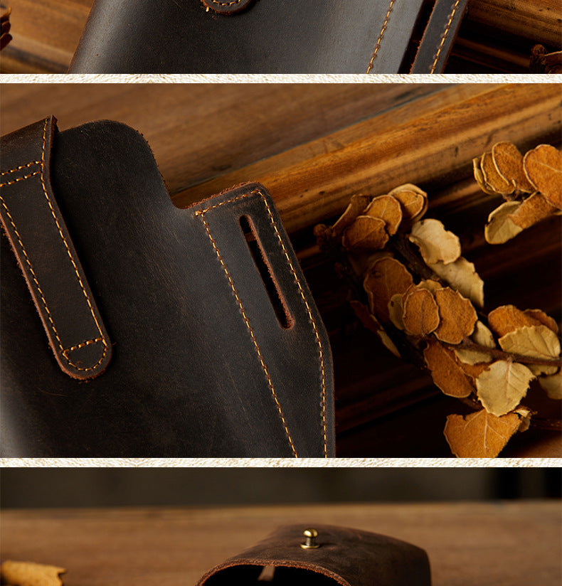 Men's Waist Pouch Handmade Cow Leather Crazy Horse Personality Mobile Phone Keychain Mobile Phone Case Sports Mini Bag 