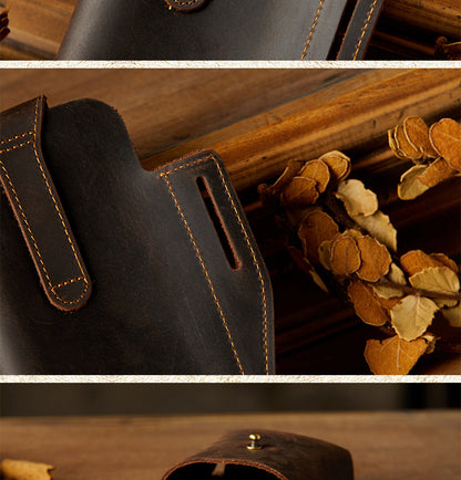 Men's Waist Pouch Handmade Cow Leather Crazy Horse Personality Mobile Phone Keychain Mobile Phone Case Sports Mini Bag 