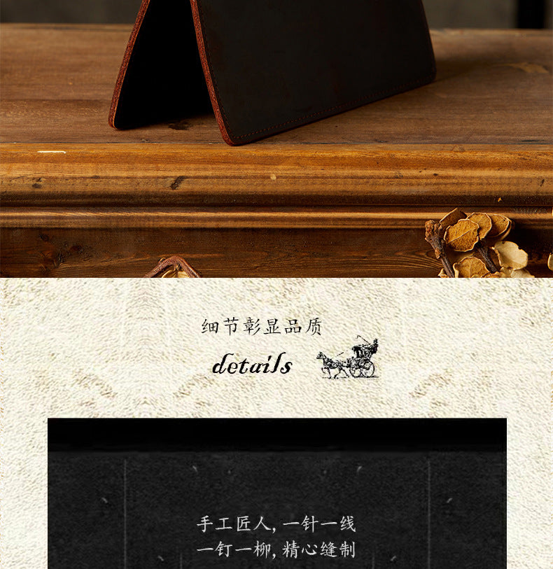 Men's long wallet, handmade, genuine cowhide leather, retro card holder, simple men's wallet handbag 