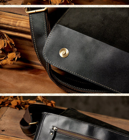 Men's Shoulder Bag Original Handmade Genuine Cowhide Leather Casual Messenger Bag Crossbody Bag 