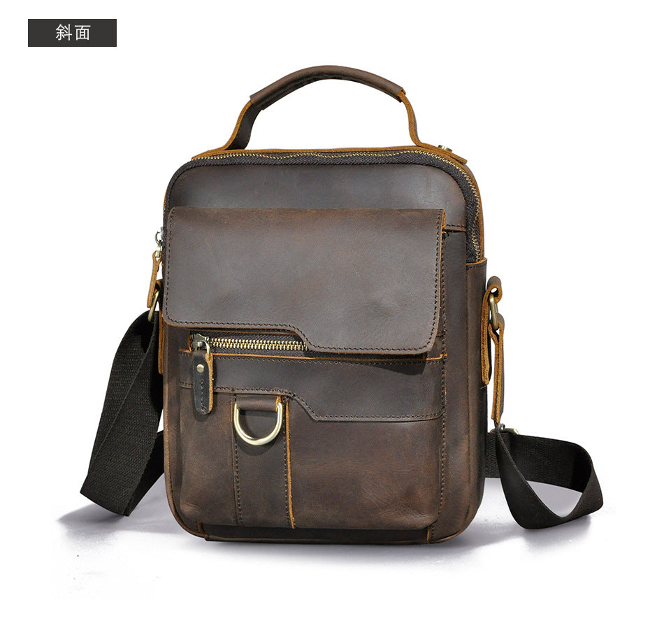 Men's Shoulder Bag Genuine Cowhide Leather Retro Outdoor Travel Crossbody Bag for Men 