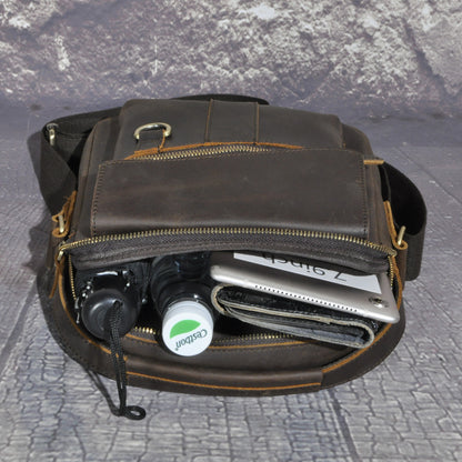 Men's Crossbody Bag Cowhide Genuine Leather Retro Travel Outdoor Men Shoulder Bag 
