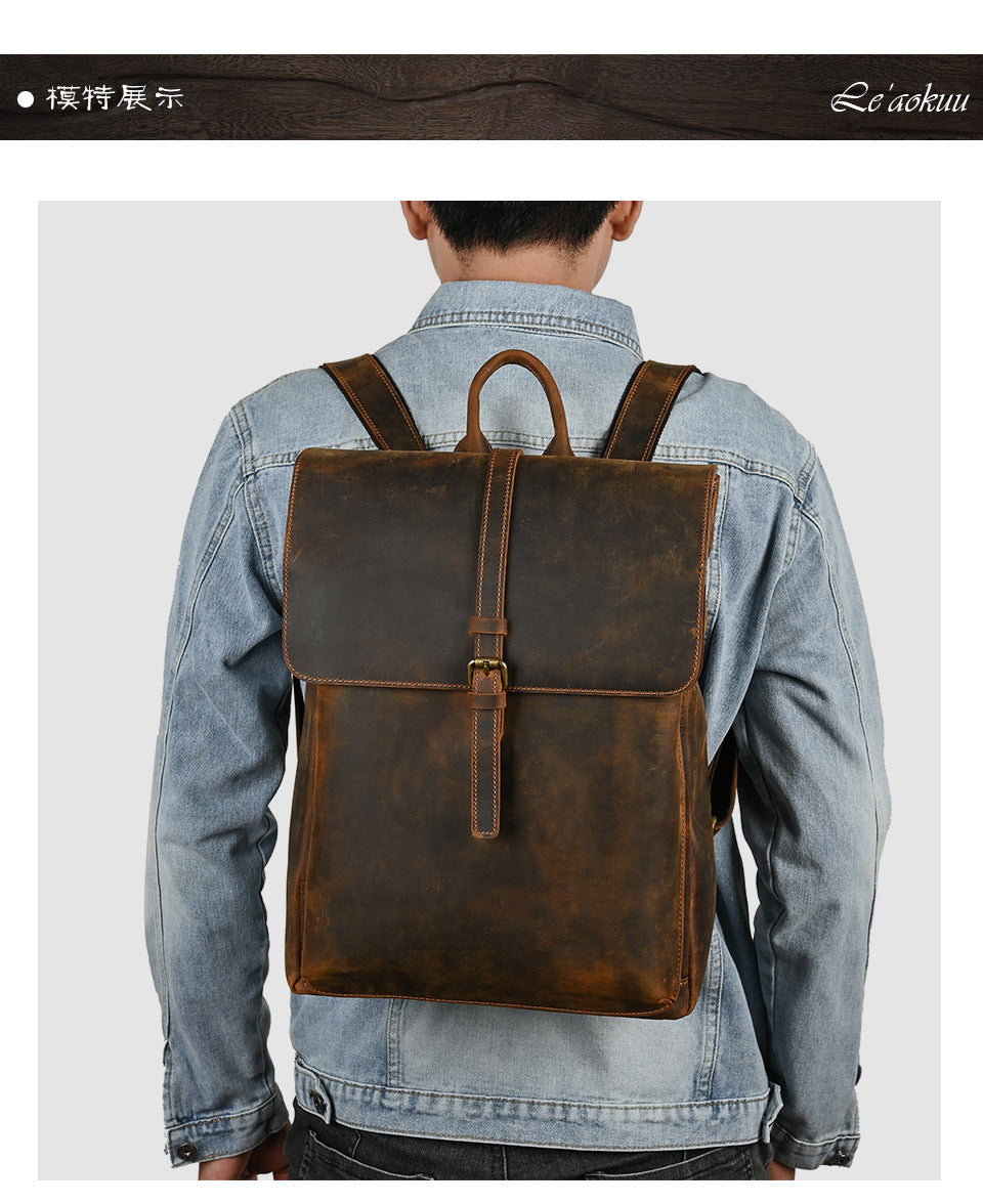 Men's backpack cowhide genuine leather retro casual computer bag for men 