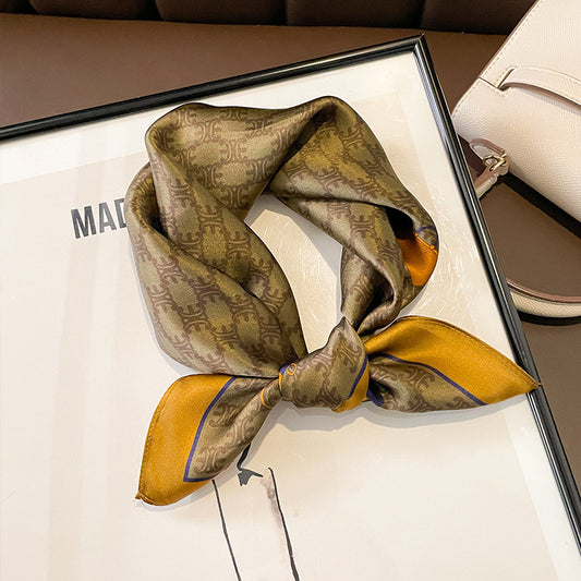 Silk scarf printed pattern thin retro silk silk mini scarf temperament scarf that goes with anything