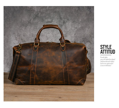 Men's Handbag Genuine Cowhide Luggage Bag Retro Casual Large Capacity Business Travel Bag for Men 