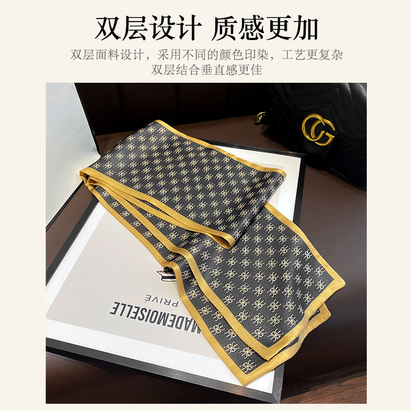 Silk French double sided long scarf women printed pattern fashion silk double ribbon