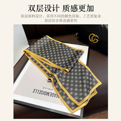 Silk French double sided long scarf women printed pattern fashion silk double ribbon