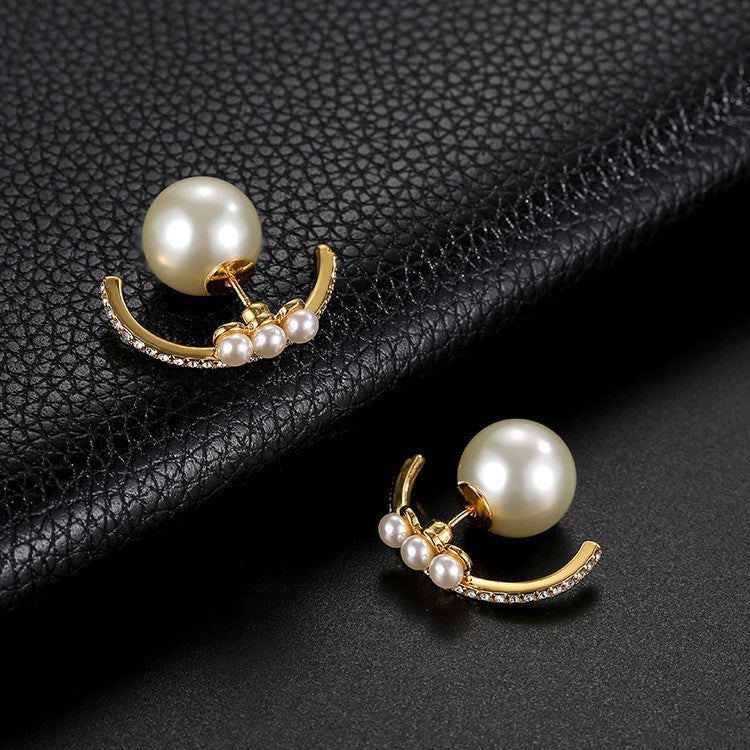 Earrings Pearl Earrings Cubic Chassis Retro Lightweight Luxury Style Earrings 