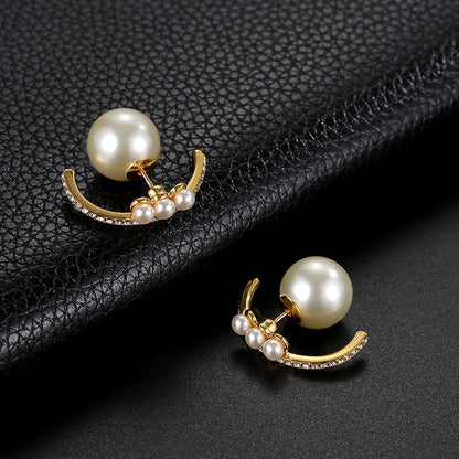 Earrings Pearl Earrings Cubic Chassis Retro Lightweight Luxury Style Earrings 