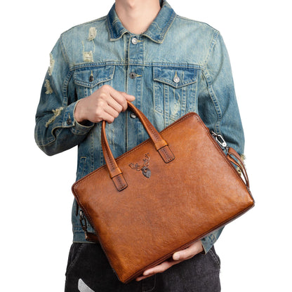 Men's Briefcase Genuine Cowhide Leather Simple Fashion Retro Casual Bag Computer Bag for Men 