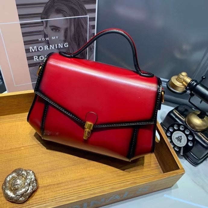 Women's bag Gradient genuine leather handbag with a stylish lid that straddles diagonally Shoulder bag Handbag.bag