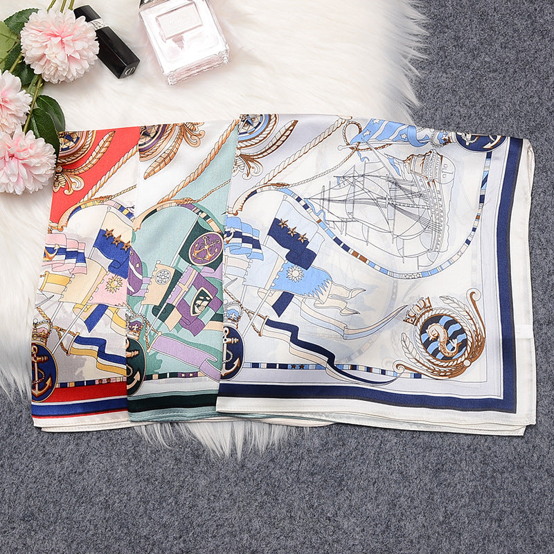 Silk scarf printed pattern small scarf women's elegant temperament neckerchief that goes with anything