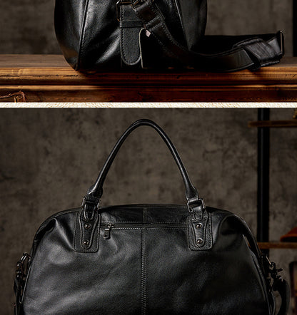 Men's travel bag, handmade genuine cowhide leather, large capacity handbag, business trip, short distance, luggage bag, men's shoulder bag, crossbody bag 