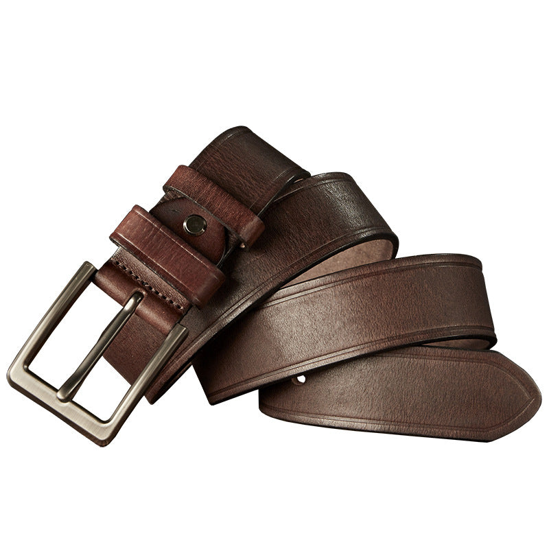Men's Belt Handmade Cowhide Genuine Leather Retro Simple Casual Fashion Stainless Steel Needle Buckle Men's Belt 