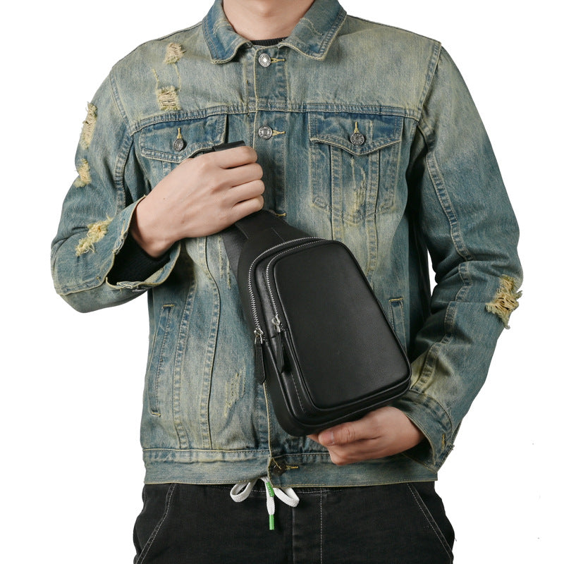 Men's bust bag Genuine cowhide leather retro casual men's crossbody bag smartphone pouch 