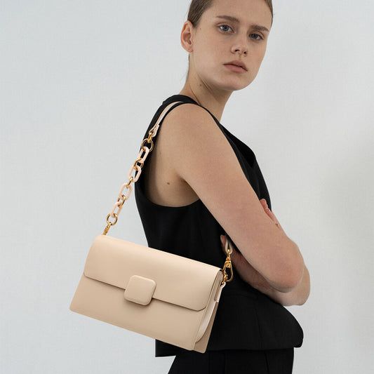 Acrylic chain back luxury genuine leather women's bag trendy fashion diagonal armpit bag shoulder bag.pochette