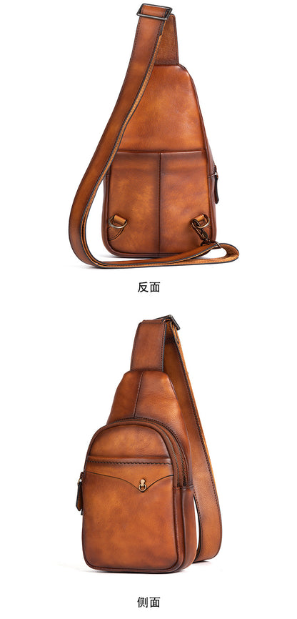 Men's bust bag genuine cowhide leather retro casual crossbody bag for men 