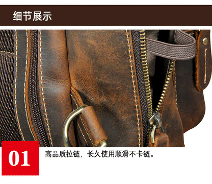 Men's Backpack Cowhide Genuine Leather Versatile Retro Outdoor Fashion Men's Bust Bag 