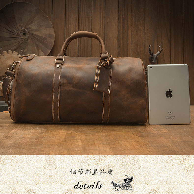 Men's Travel Bag Large Capacity Cowhide Crazy Horse Handmade Retro Crossbody Bag Fashion Luggage Bag for Men 
