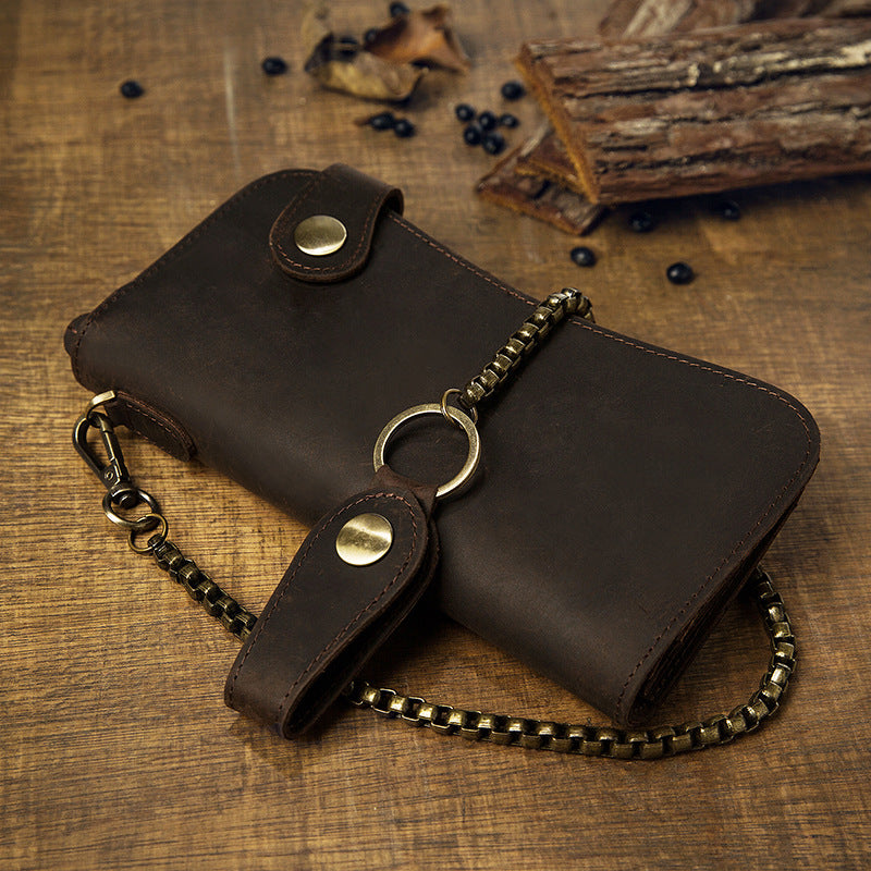 Men's Wallet Handmade Original Crazy Horse Genuine Cowhide Leather Retro Card Holder Large Capacity Zipper Mobile Phone Bag Men Handbag 